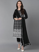 Women Black Poly Silk Embroidered Straight Kurta Pant Set With Dupatta-PKSKD1342AB
